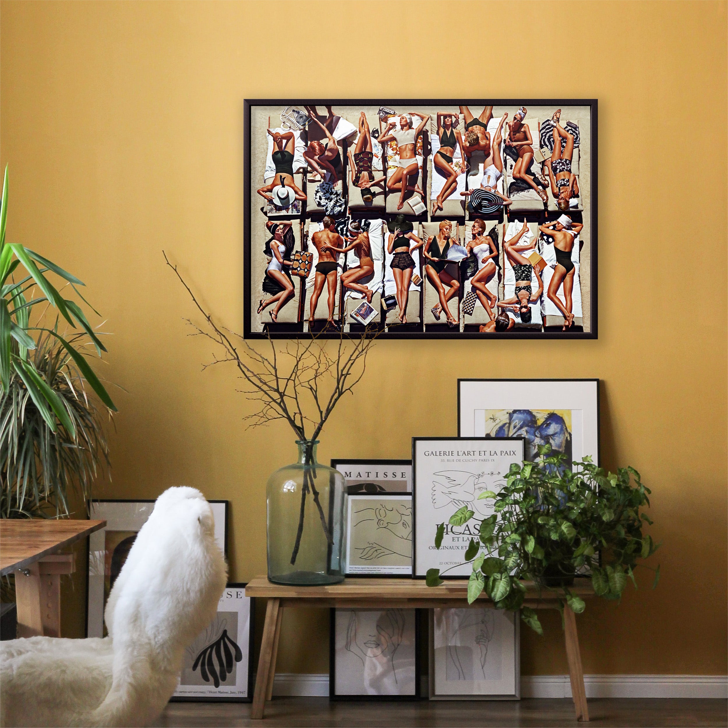 Fine Art print Flamingo Kids 1 by Sebastian Mader on sand color wall